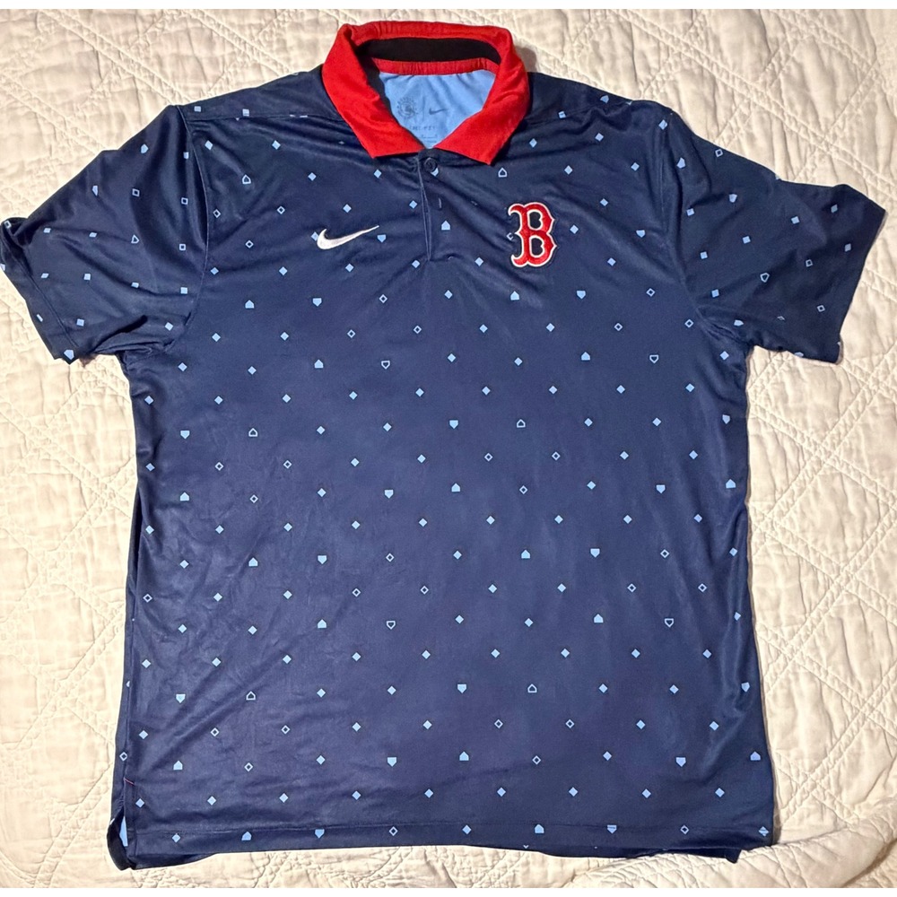 Nike Boston Red Sox Legacy Icon Vapor Polo Mens Large Navy Blue Dri-FIT Shirt